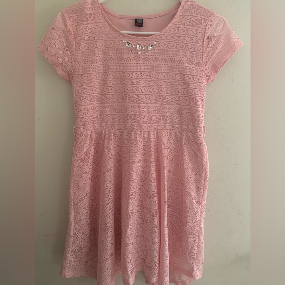 Pink dress, had a belt but got lost.